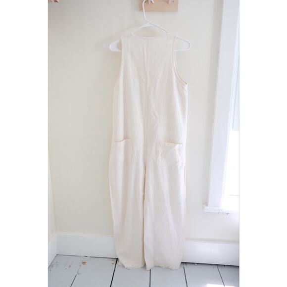 Beaton Linen Pocket Jumpsuit Womens S White Relaxed Boho Lagenlook Coastal - Picture 7 of 10